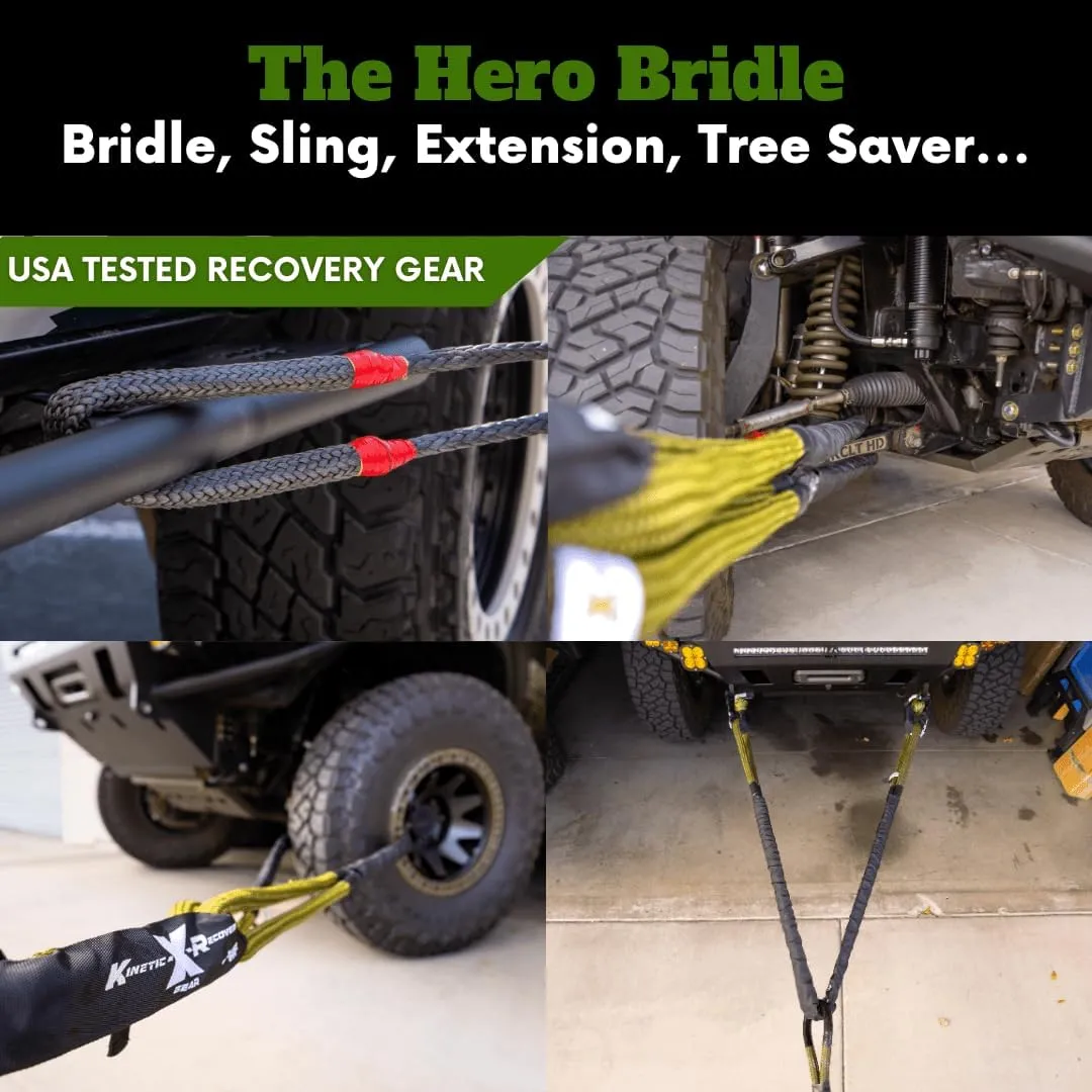 Hero Bridle – Heavy-Duty Static Recovery Rope Bridle, UHMWPE Synthetic Off-Road Gear, Metal Edge Rated, 8 ft (½ - 29,000 lbs | ¾ - 58,000 lbs) (1/2" x 8')