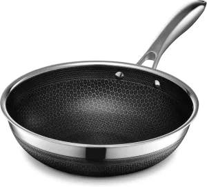 HexClad Hybrid Nonstick 10-Inch Wok, Stay-Cool Handle, Dishwasher-Friendly, Oven-Safe Up to 900°F, Induction-Ready, Compatible with All Cooktops