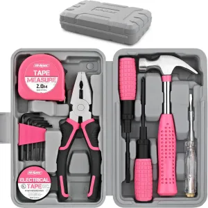 Hi-Spec 13pc Pink Small Compact Womens Ladies Hand Mini Tool Kit Set for Home & Office DIY. Household Basic Repairs in a Portable Toolbox Case
