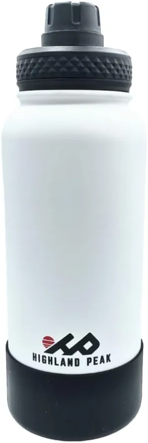 Highland Peak Premium 32 oz Stainless Steel Double Wall Insulated Water Bottle and Beer Growler Wide Mouth Canteen - BPA Free Metal Thermos Flask - 1/4 Gallon Jug (White/Black, 32 oz)