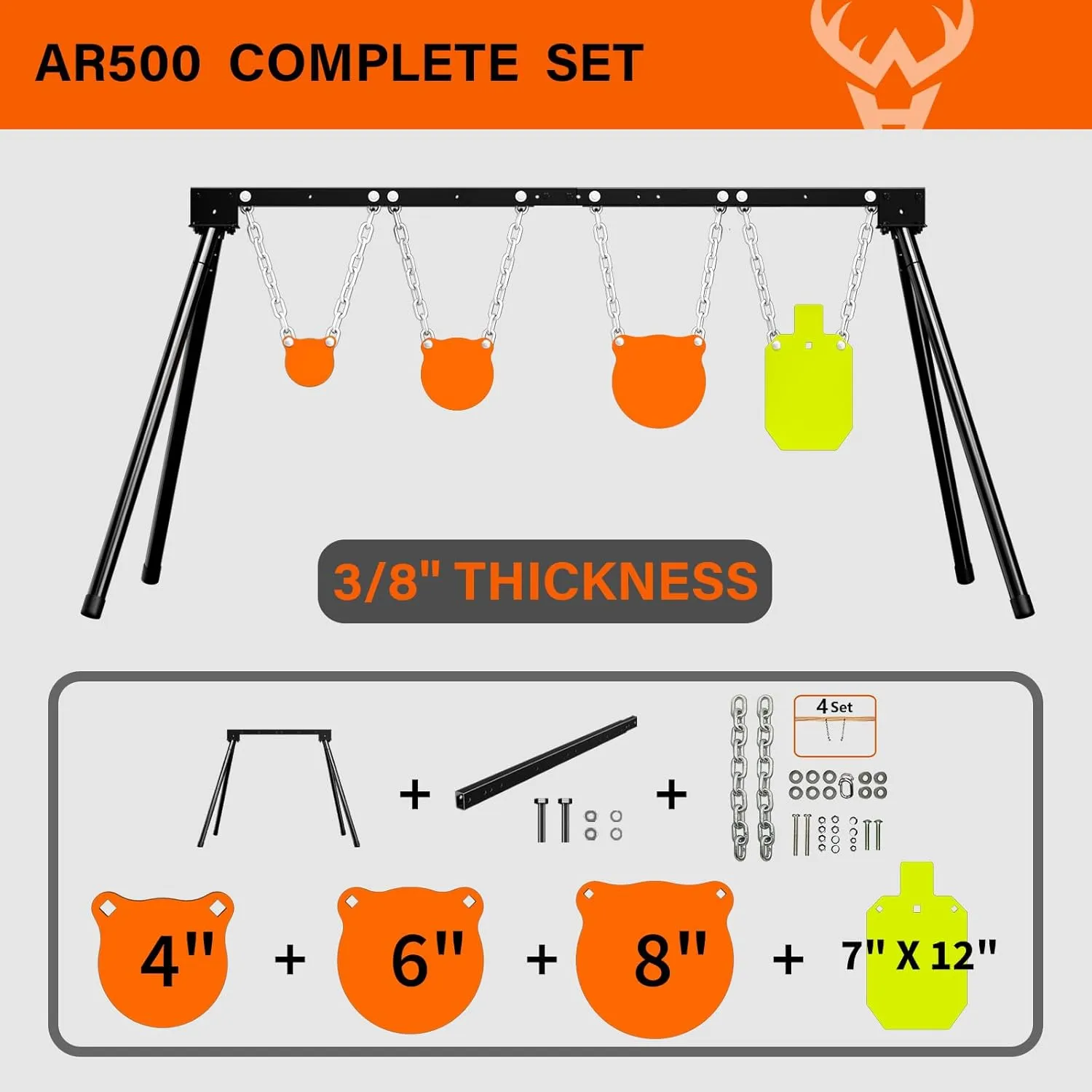 Highwild AR500 Steel Targets System 3/8 Inch Thick Steel Shooting Targets with Stand, All Parts Replaceable Separately for Outdoor Range and Shooting Practice (5)
