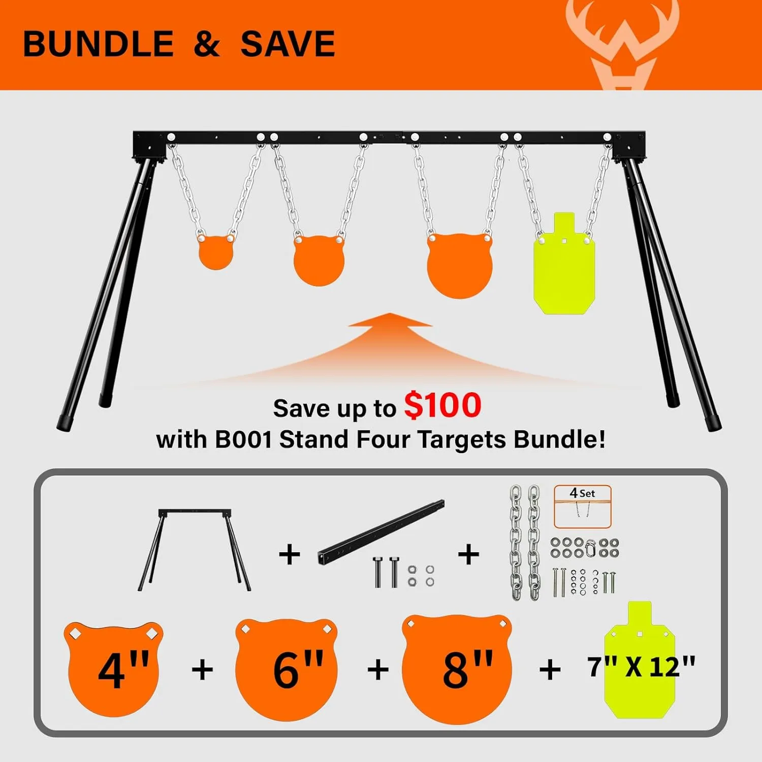 Highwild AR500 Steel Targets System 3/8 Inch Thick Steel Shooting Targets with Stand, All Parts Replaceable Separately for Outdoor Range and Shooting Practice (5)