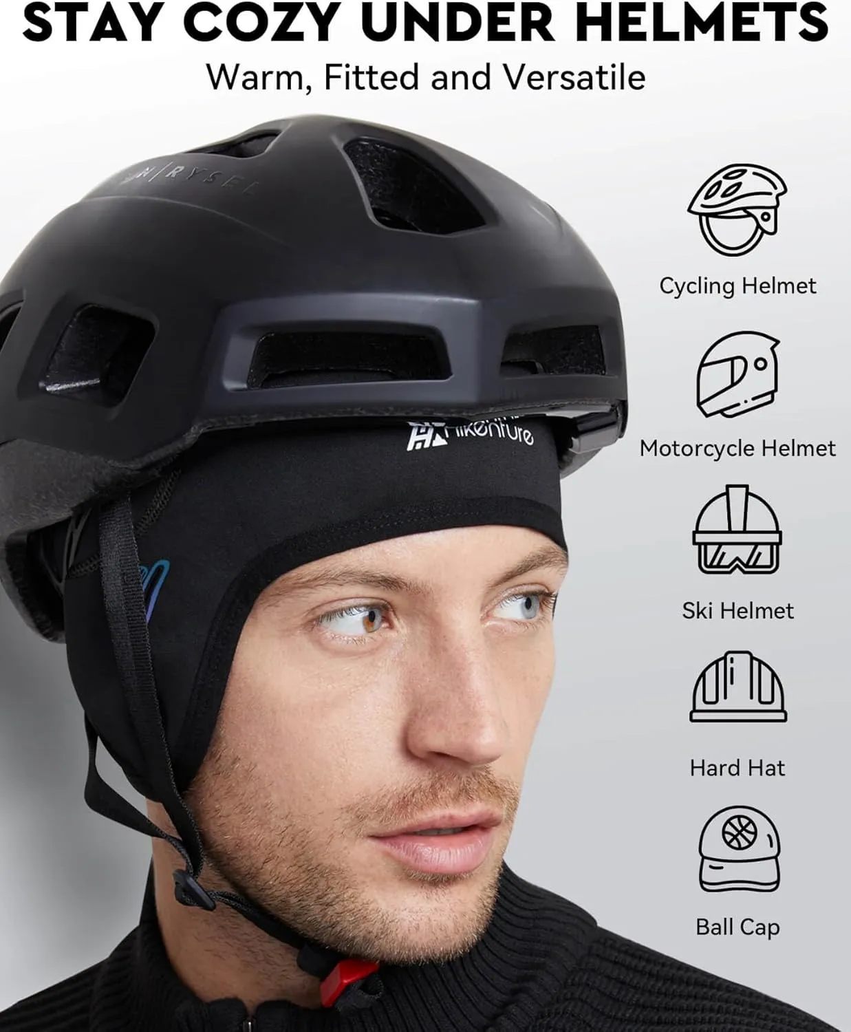 Hikenture Skull Cap Helmet Liner with Glasses Holes, Winter Thermal Cycling Cap for Men & Women, Cycling Hat Beanie