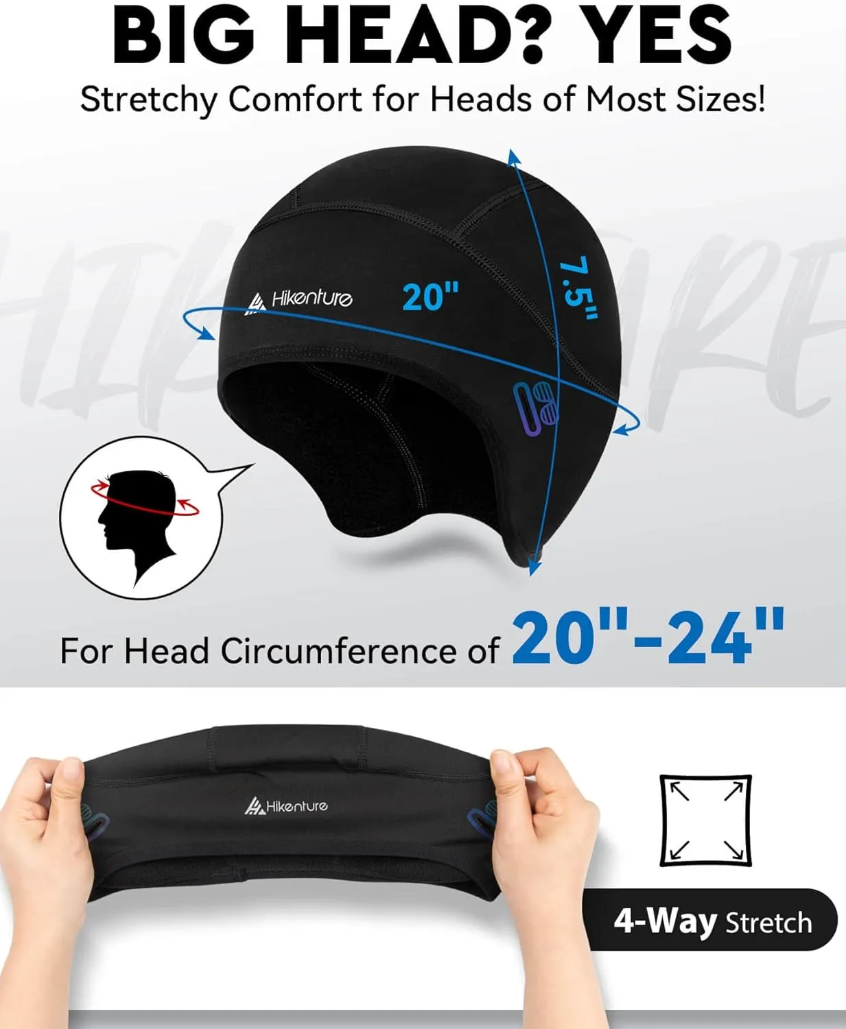 Hikenture Skull Cap Helmet Liner with Glasses Holes, Winter Thermal Cycling Cap for Men & Women, Cycling Hat Beanie