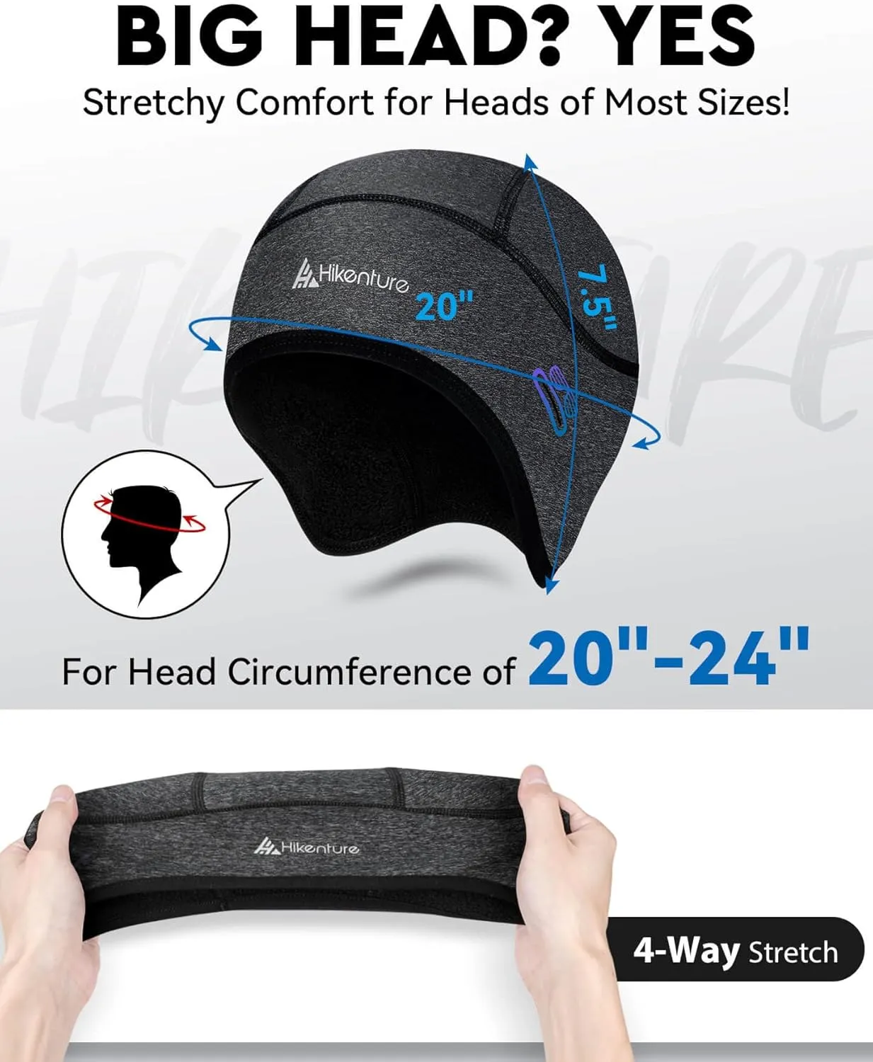 Hikenture Skull Cap Helmet Liner with Glasses Holes, Winter Thermal Cycling Cap for Men & Women, Cycling Hat Beanie