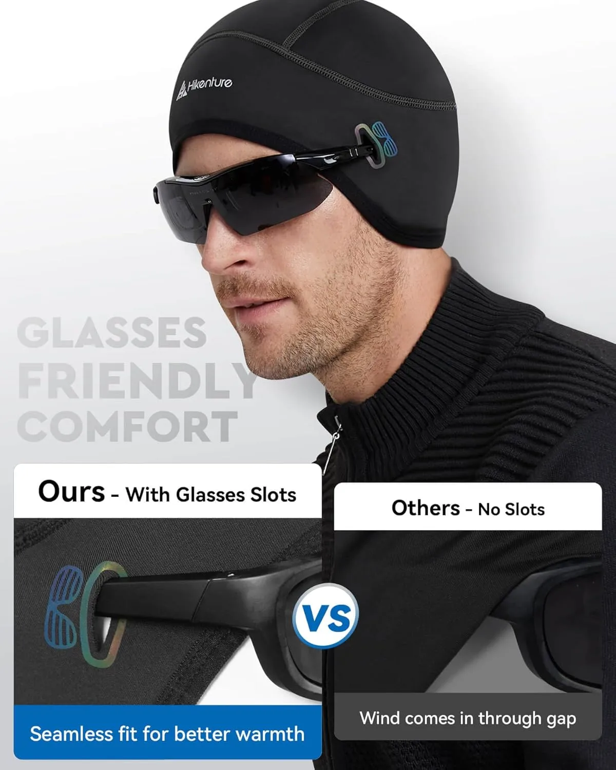 Hikenture Skull Cap Helmet Liner with Glasses Holes, Winter Thermal Cycling Cap for Men & Women, Cycling Hat Beanie