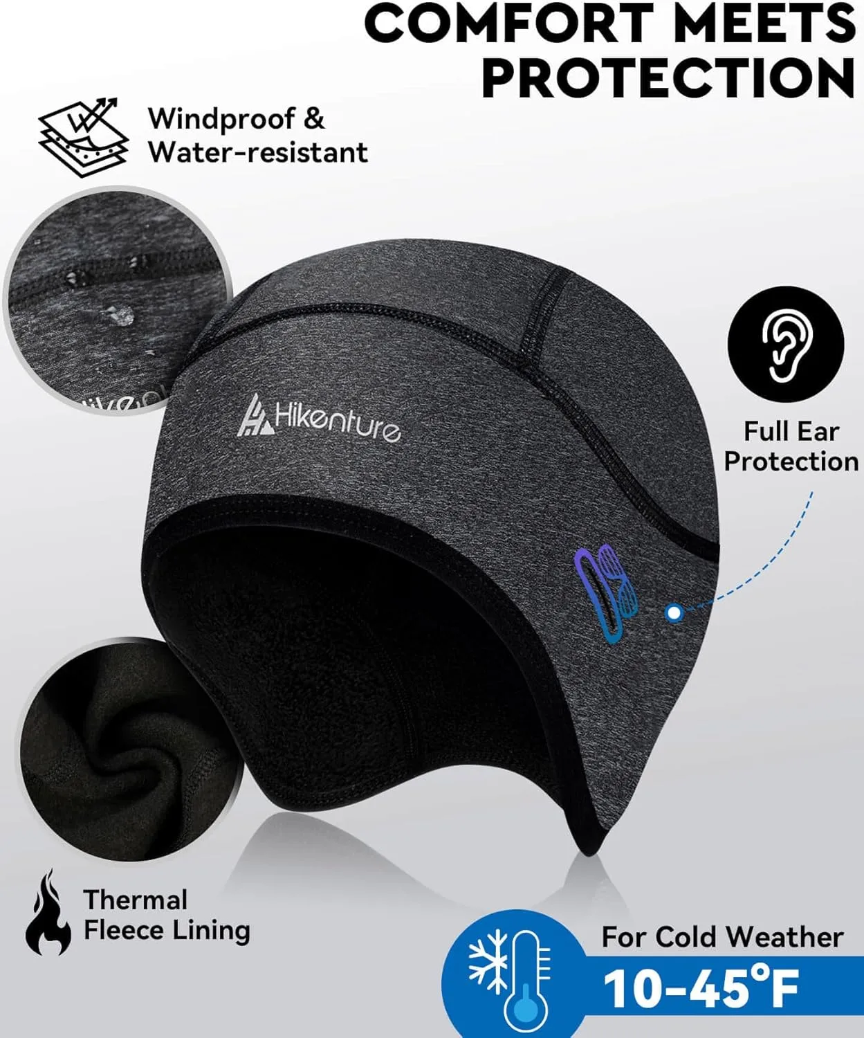 Hikenture Skull Cap Helmet Liner with Glasses Holes, Winter Thermal Cycling Cap for Men & Women, Cycling Hat Beanie