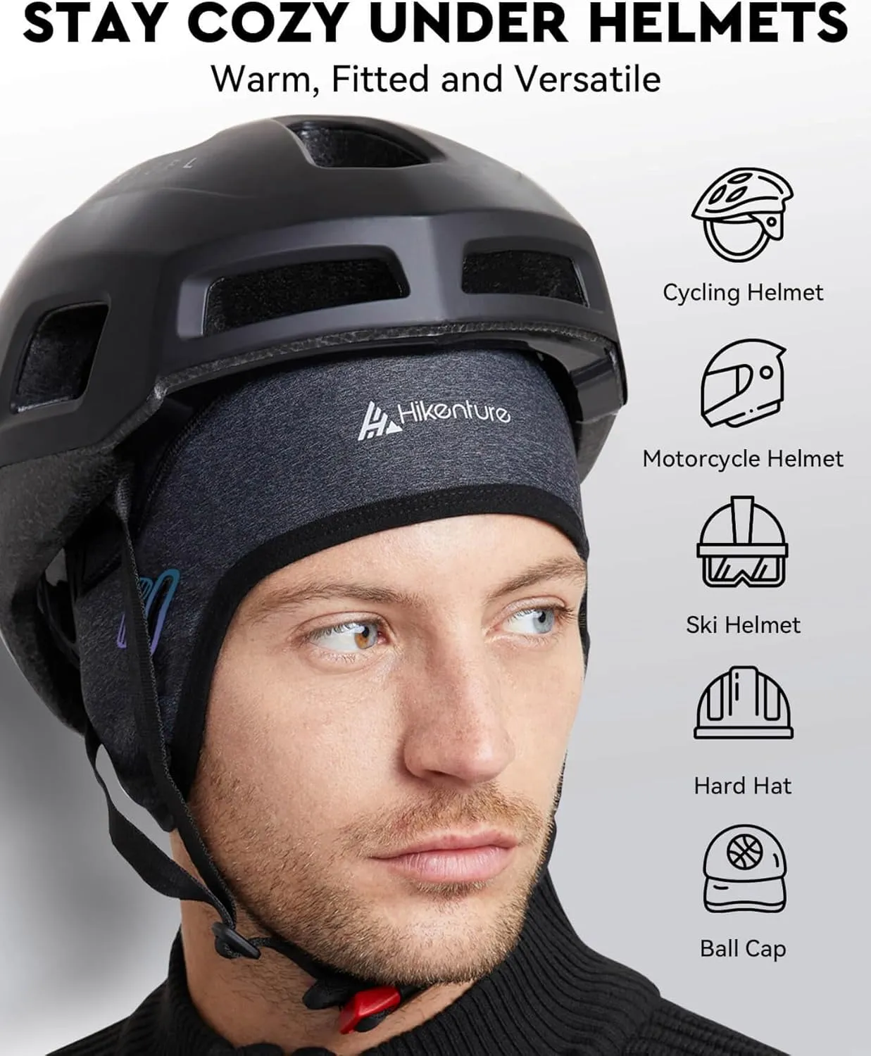 Hikenture Skull Cap Helmet Liner with Glasses Holes, Winter Thermal Cycling Cap for Men & Women, Cycling Hat Beanie