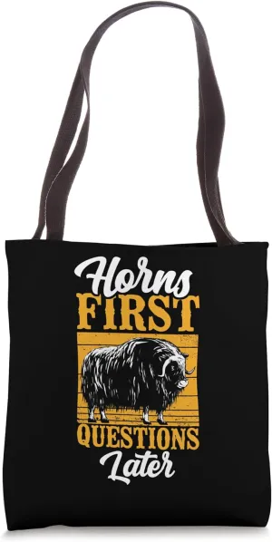 Horns First Questions Later Zoology Zoologist Ibex Ox Sheep Tote Bag