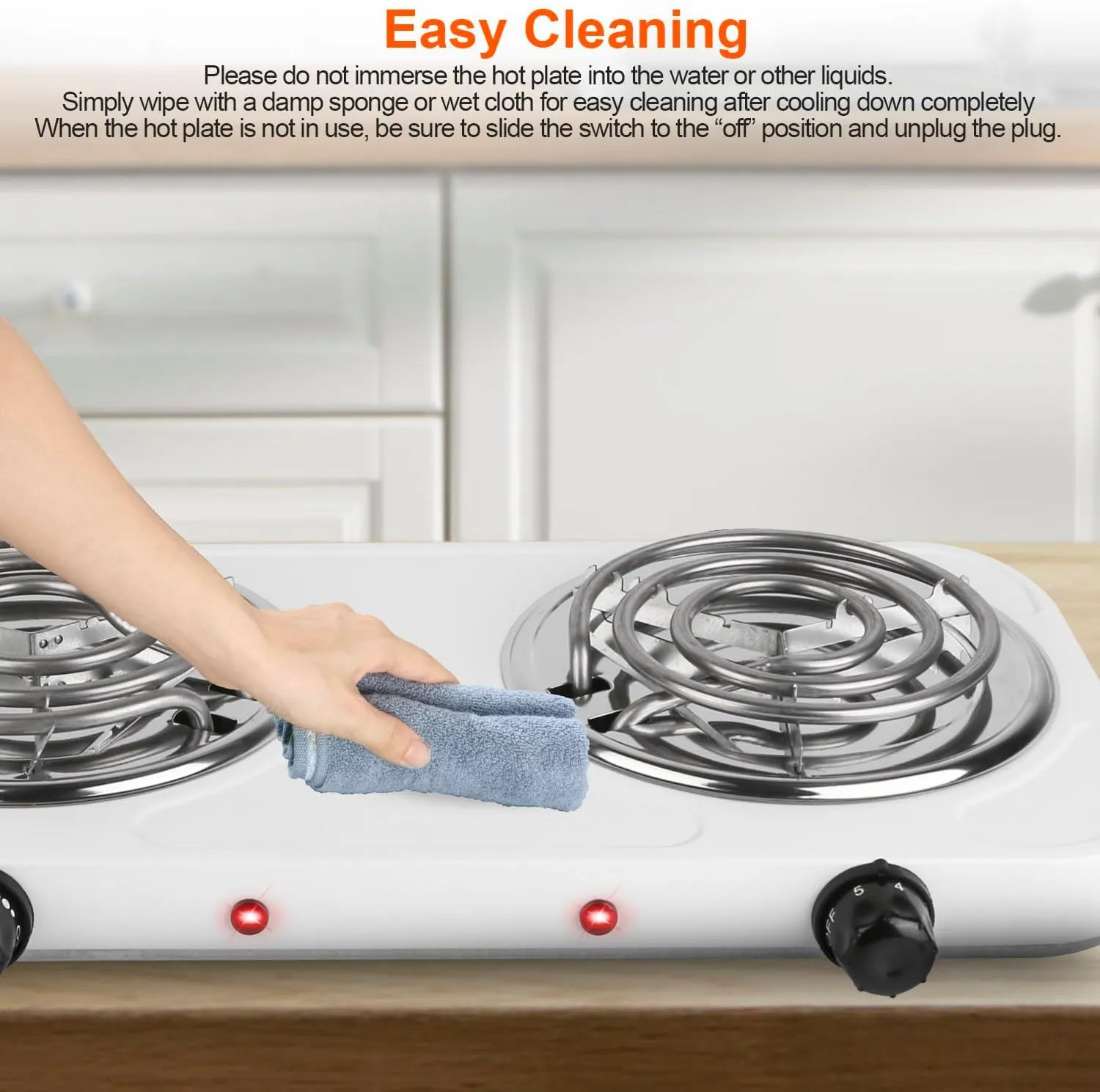 Hot Plate, 2000W Portable Electric Double Coil Burner with Dual Control & 5 Level Temperature Control, Easy to Clean, Lightweight Stainless Steel Countertop Stove for Kitchen Dorm Camping,110V
