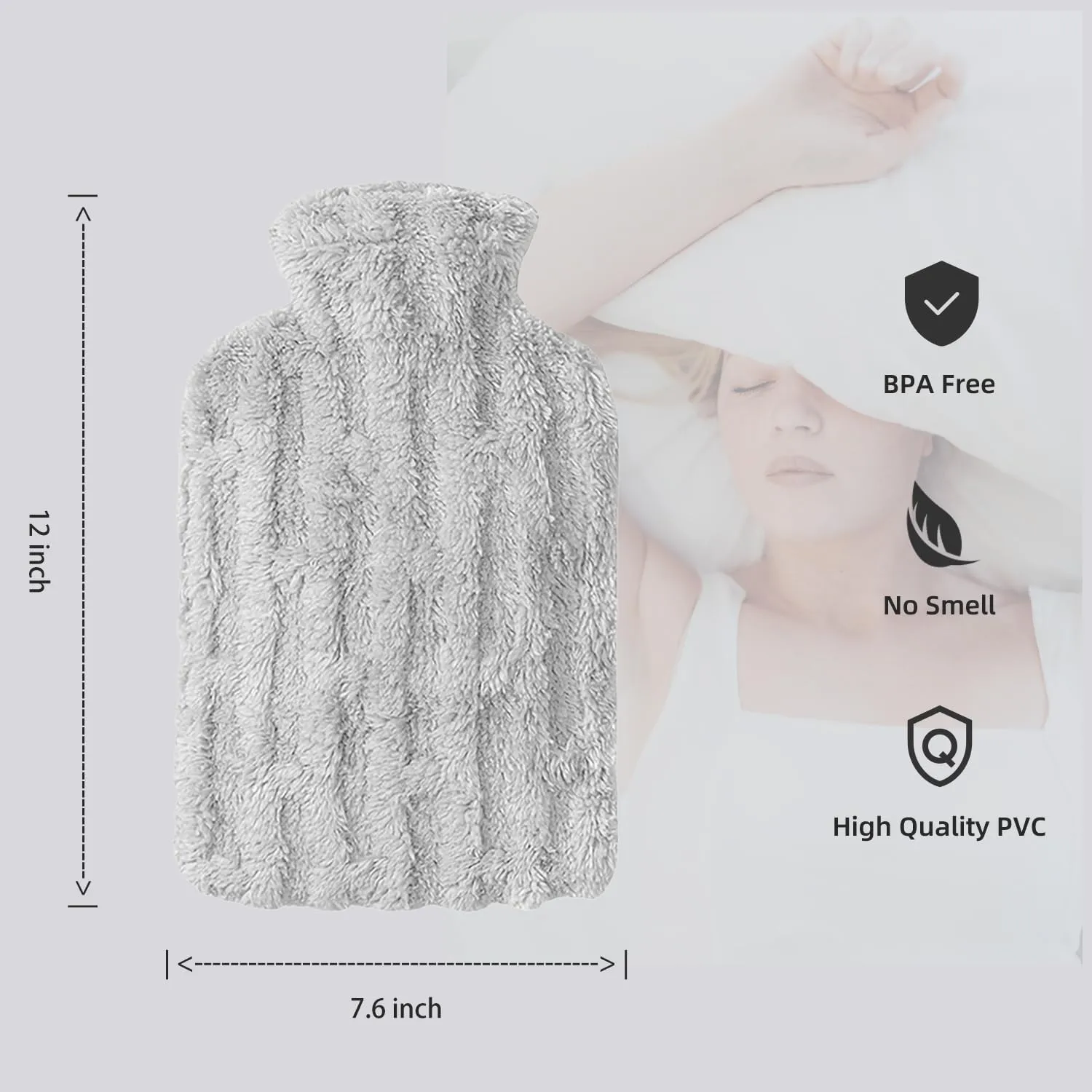 Hot Water Bottle with Soft Premium Cover, 1.5L Hot Water Bag for Menstrual Cramps, Neck and Shoulder Pain Relief, Hot and Cold Therapies, Hand Feet Warmer