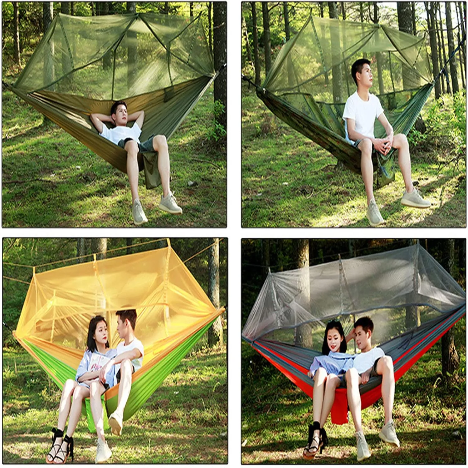 HUHJYUGE Camping Hammock, Portable Outdoor Hammock with Mosquito Net, Lightweight Double/Single Travel Hammock Parachute Fabric, for Hiking, Backpacking, Jungle, Backyard (D)