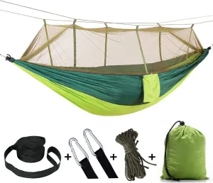 HUHJYUGE Camping Hammock, Portable Outdoor Hammock with Mosquito Net, Lightweight Double/Single Travel Hammock Parachute Fabric, for Hiking, Backpacking, Jungle, Backyard (D)