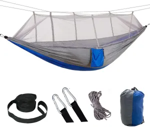 HUHJYUGE Camping Hammock, Portable Outdoor Hammock with Mosquito Net, Lightweight Double/Single Travel Hammock Parachute Fabric, for Hiking, Backpacking, Jungle, Backyard (F)