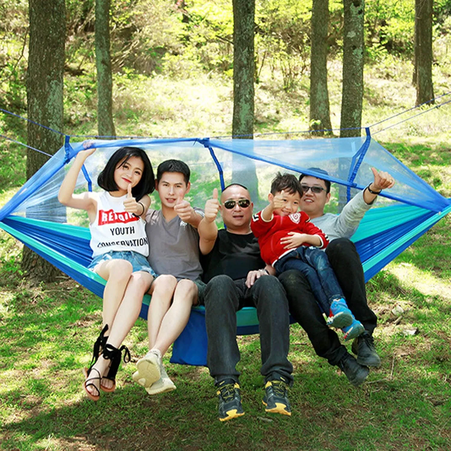 HUHJYUGE Camping Hammock, Portable Outdoor Hammock with Mosquito Net, Lightweight Double/Single Travel Hammock Parachute Fabric, for Hiking, Backpacking, Jungle, Backyard (G)