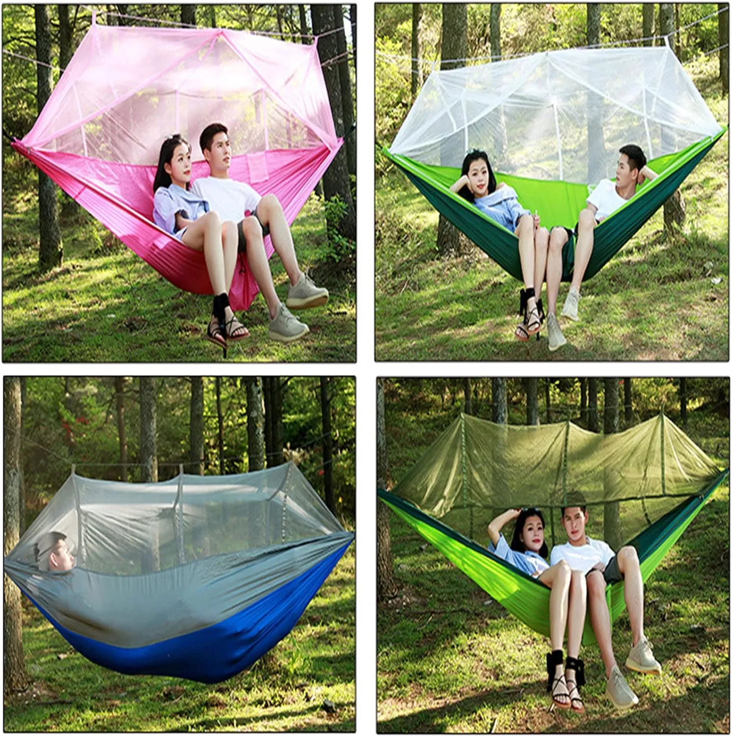 HUHJYUGE Camping Hammock, Portable Outdoor Hammock with Mosquito Net, Lightweight Double/Single Travel Hammock Parachute Fabric, for Hiking, Backpacking, Jungle, Backyard (K)