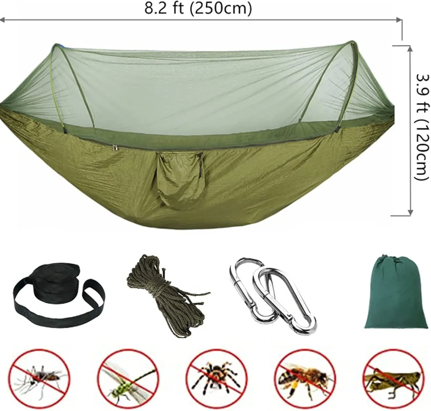 HUHJYUGE Camping Hammock, Portable Outdoor Hammock with Mosquito Net, Lightweight Double/Single Travel Hammock Parachute Fabric, for Hiking, Backpacking, Jungle, Backyard (K)