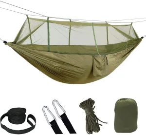 HUHJYUGE Camping Hammock, Portable Outdoor Hammock with Mosquito Net, Lightweight Double/Single Travel Hammock Parachute Fabric, for Hiking, Backpacking, Jungle, Backyard (K)