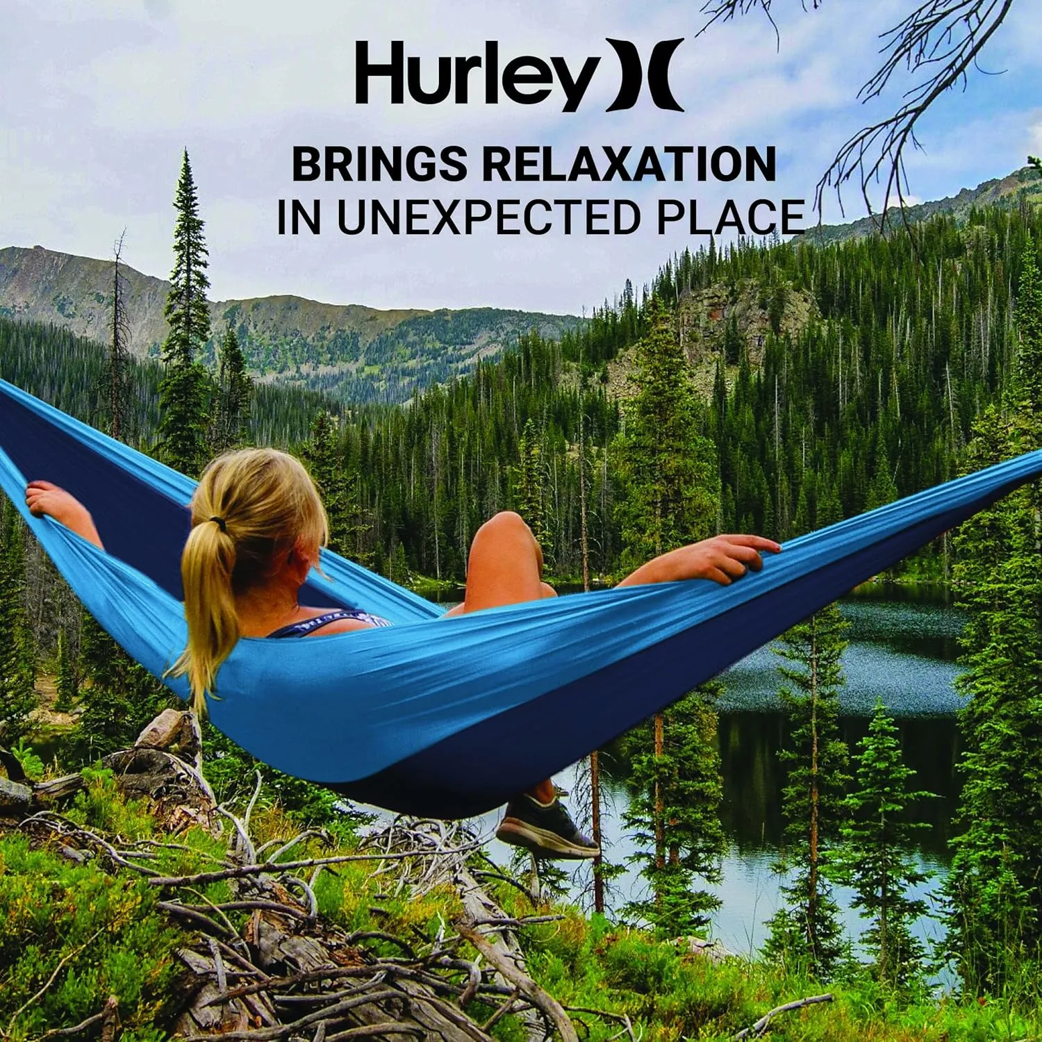 Hurley Duo Camping Hammock - 2 Person Portable Hammock for Camping, Heavy Duty Hammock, Parachute Nylon Fabric - Camping Accessories for Outdoor Activities - Holds Up to 400lbs, Cocoa/Blue, 118 x 79