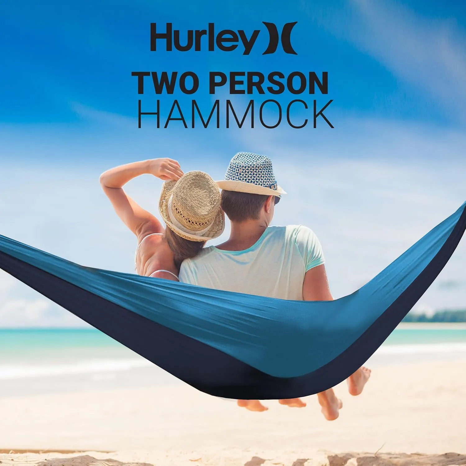 Hurley Duo Camping Hammock - 2 Person Portable Hammock for Camping, Heavy Duty Hammock, Parachute Nylon Fabric - Camping Accessories for Outdoor Activities - Holds Up to 400lbs, Cocoa/Blue, 118 x 79