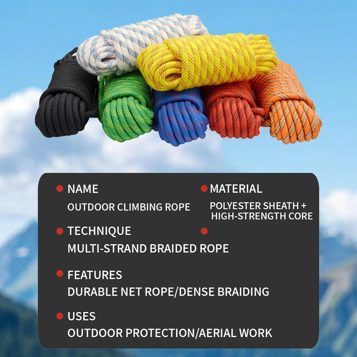 hyallthezone Static Rock Climbing Rope 10M (32ft) 20M (64ft) Outdoor Rock Climbing Rope, Suitable for Outdoor Rock Climbing Work