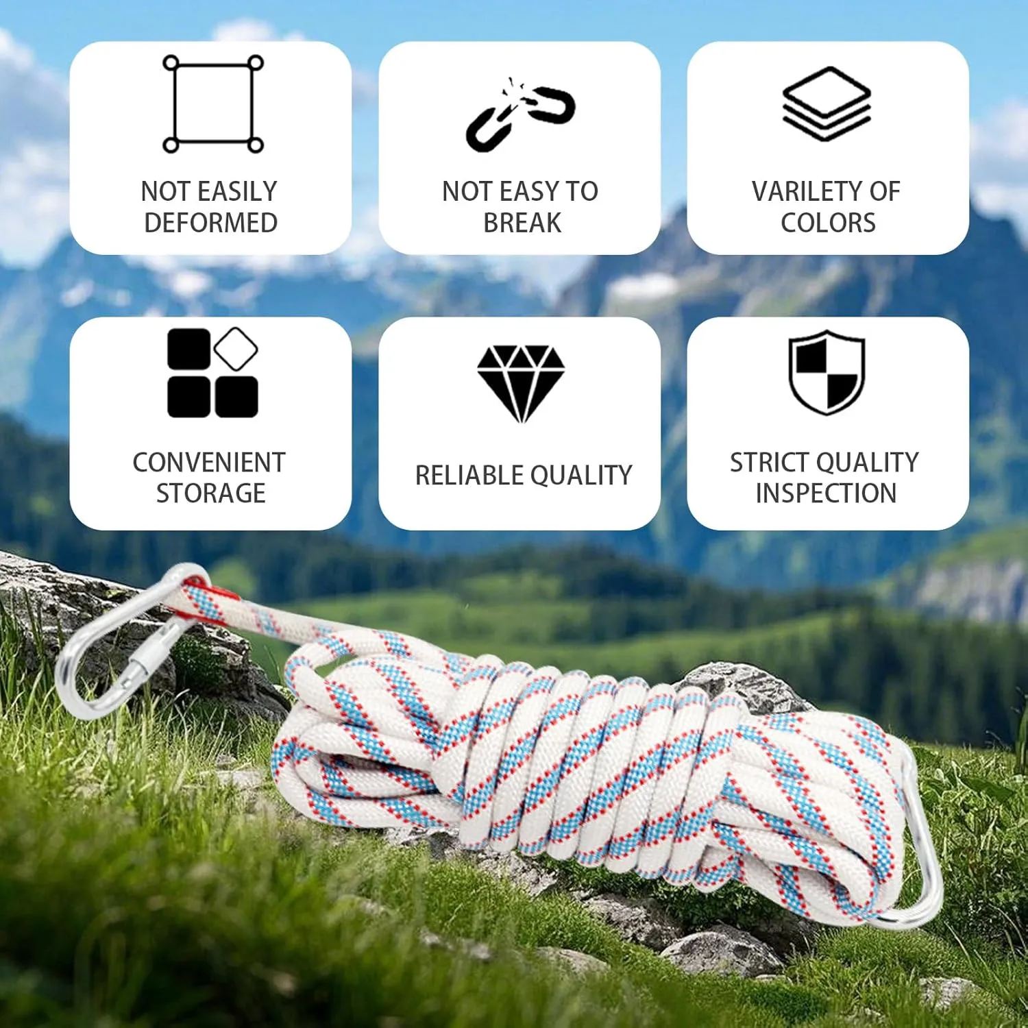 hyallthezone Static Rock Climbing Rope 10M (32ft) 20M (64ft) Outdoor Rock Climbing Rope, Suitable for Outdoor Rock Climbing Work