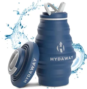 HYDAWAY Collapsible Water Bottle - 17oz I Reusable Water Bottles with Flip Top Lid for Travel, Hiking, Backpacking I Portable & Leakproof, Food-Grade Silicone, BPA Free, Collapses to 1.5”