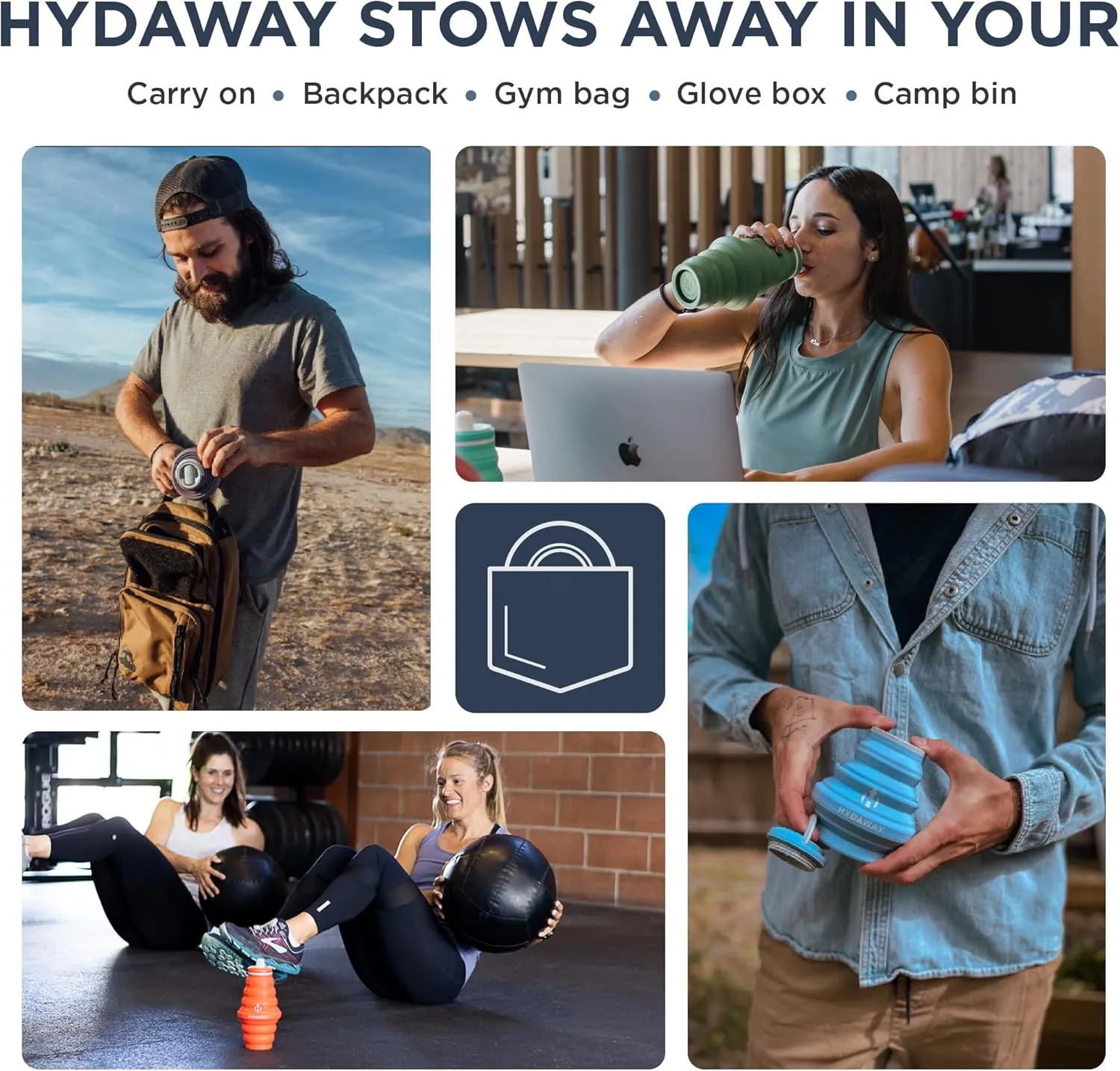 HYDAWAY Collapsible Water Bottle - 17oz I Reusable Water Bottles with Flip Top Lid for Travel, Hiking, Backpacking I Portable & Leakproof, Food-Grade Silicone, BPA Free, Collapses to 1.5”