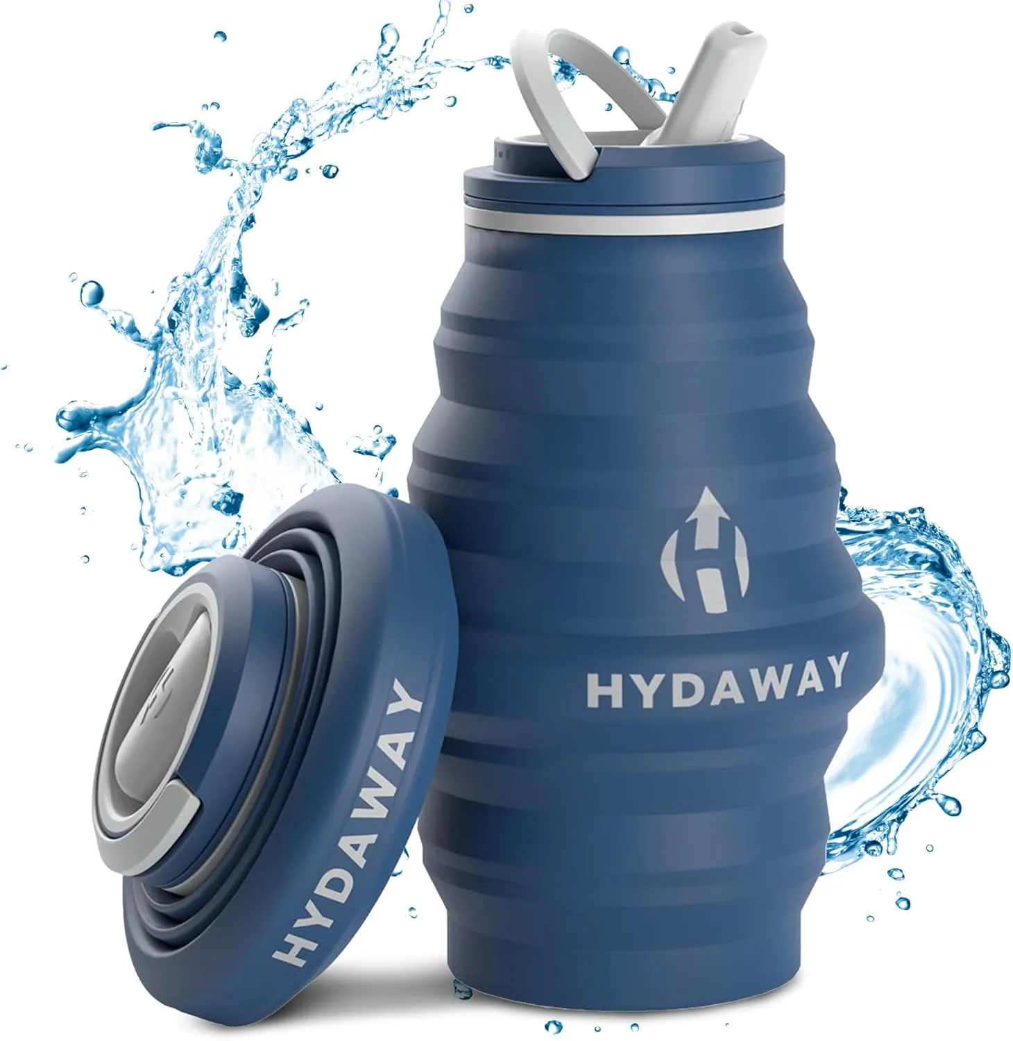 HYDAWAY Collapsible Water Bottle - 17oz I Reusable Water Bottles with Flip Top Lid for Travel, Hiking, Backpacking I Portable & Leakproof, Food-Grade Silicone, BPA Free, Collapses to 1.5”