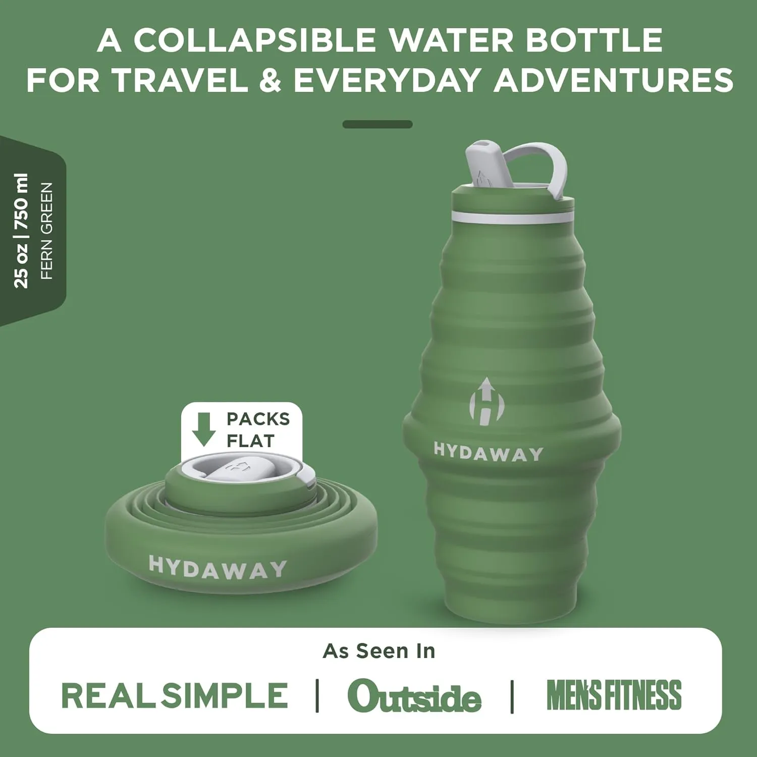 HYDAWAY Collapsible Water Bottle - 25oz I Reusable Water Bottle with Flip Top Lid for Travel, Hiking, Backpacking I Portable & Leakproof, Food-Grade Silicone, BPA Free, Collapses to 1.5”