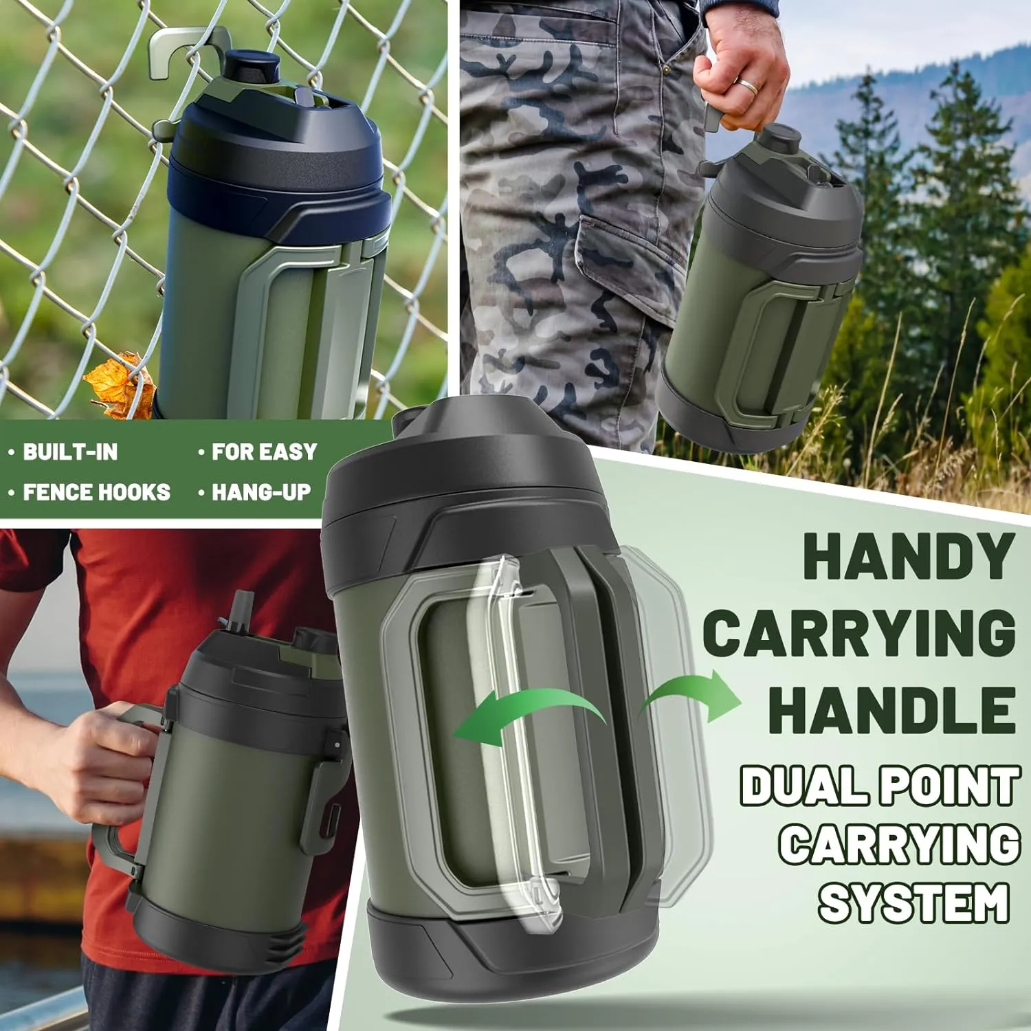 Hydraful Gallon Water Bottle, 128 oz Large Insulated Stainless Steel Sports Water Jug, Large Triple Wall Vacuum Insulation Water Bottle-Keeps Cold up to 48 Hrs-Sweat Proof, for Gym, Hiking & Camping
