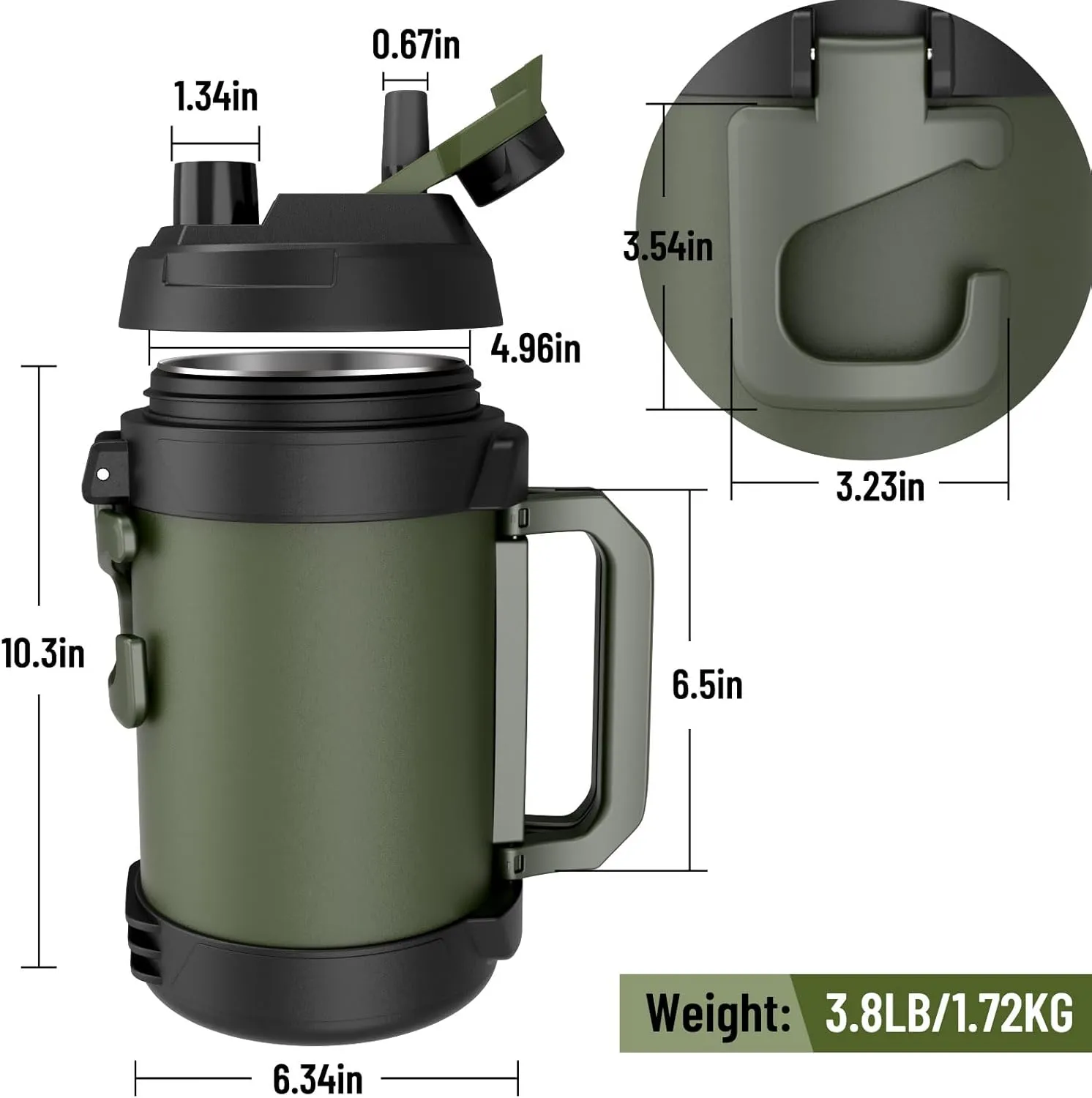 Hydraful Gallon Water Bottle, 128 oz Large Insulated Stainless Steel Sports Water Jug, Large Triple Wall Vacuum Insulation Water Bottle-Keeps Cold up to 48 Hrs-Sweat Proof, for Gym, Hiking & Camping