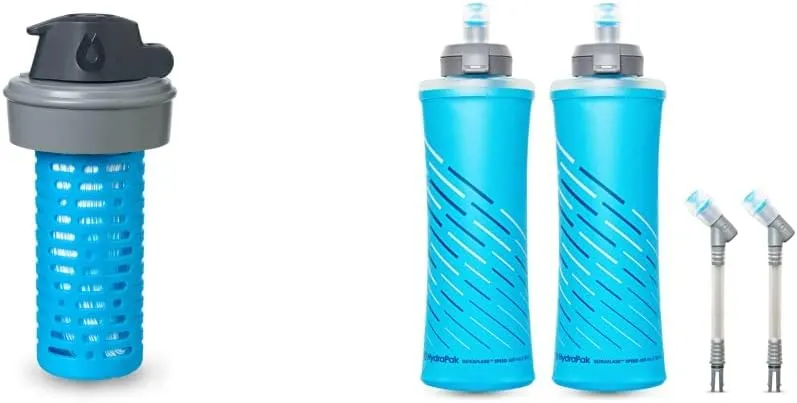 HydraPak UltraFlask Speed 600ml 2-Pack - Collapsible Soft Flask Water Bottle for Hydration Vests and Running Pack Ultraflask & Compatible 42mm Filter Cap - Water Filtration Accessory