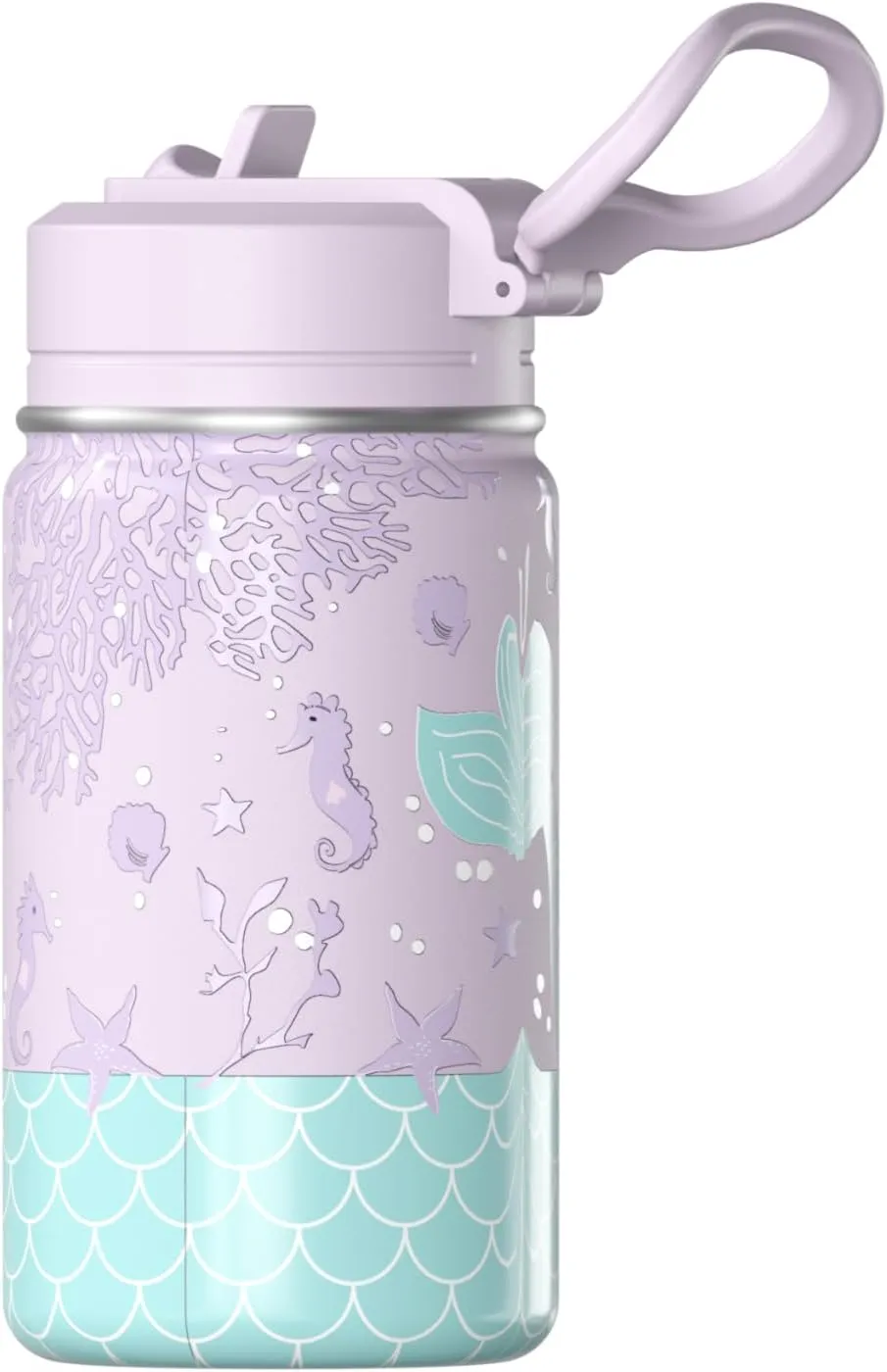 Hydrapeak 14oz Mini Fun Sticker Print Water Bottle with Straw Lid, Stainless Steel Double Wall Insulated, Leak-Proof and Spill-Proof, Blush-Scale