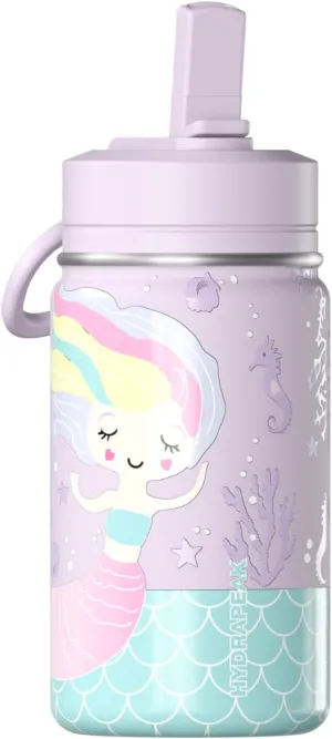 Hydrapeak 14oz Mini Fun Sticker Print Water Bottle with Straw Lid, Stainless Steel Double Wall Insulated, Leak-Proof and Spill-Proof, Blush-Scale