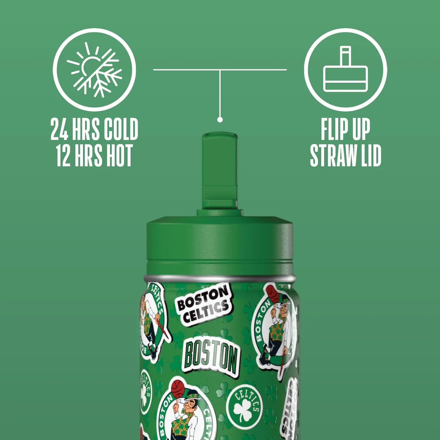 Hydrapeak x NBA Officially Licensed Boston Celtics 14oz Mini Kids Water Bottle with Straw Lid and Handle Reusable Stainless Steel Double Wall Insulated Spill Proof Sports Gift for Boys Girls