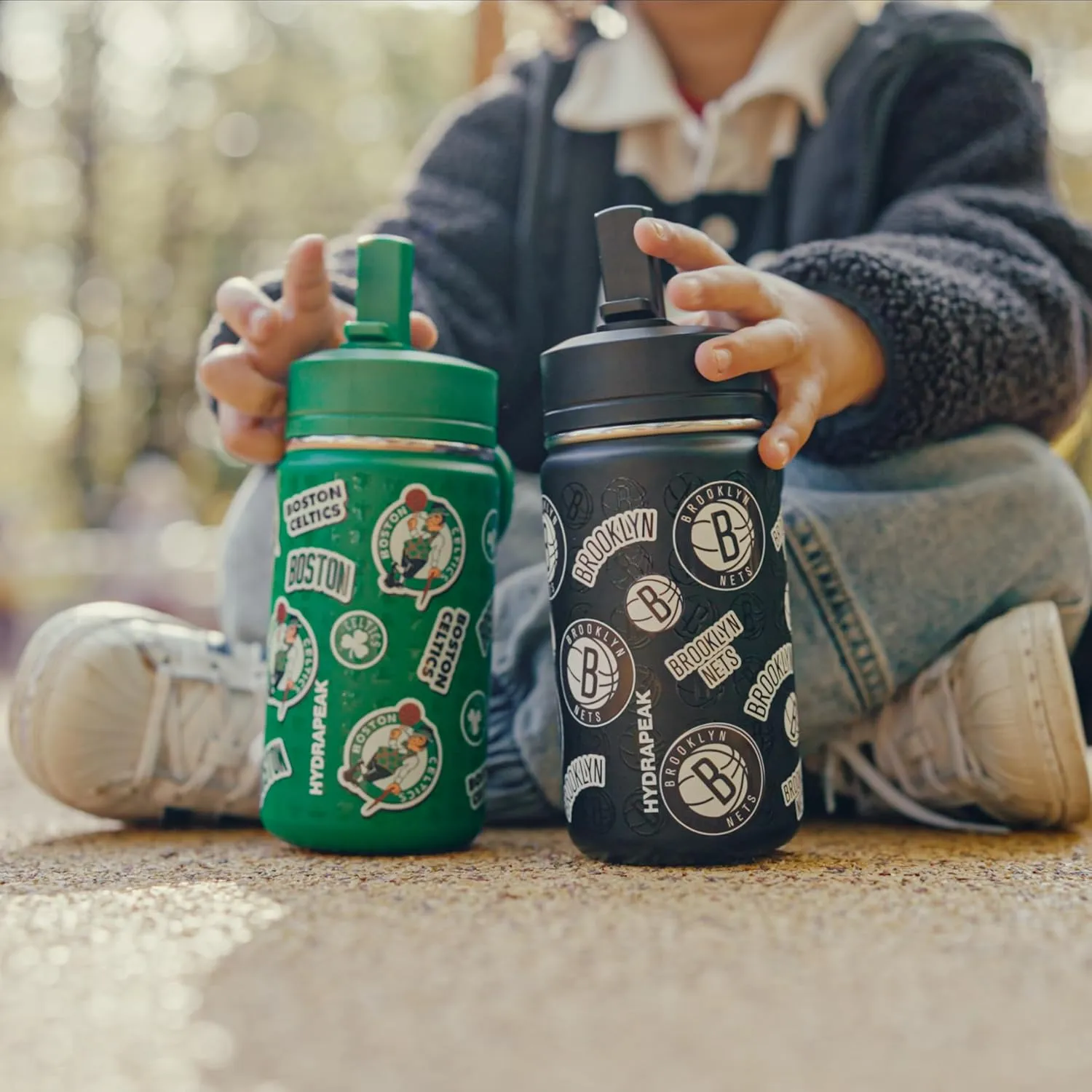 Hydrapeak x NBA Officially Licensed Boston Celtics 14oz Mini Kids Water Bottle with Straw Lid and Handle Reusable Stainless Steel Double Wall Insulated Spill Proof Sports Gift for Boys Girls