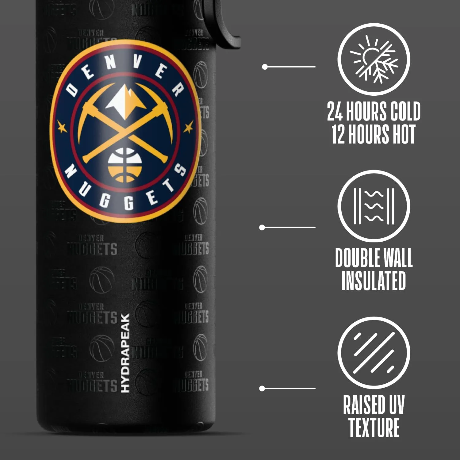 Hydrapeak x NBA Officially Licensed Denver Nuggets 26 oz Active Water Bottle with Chug Lid and Handle Reusable Stainless Steel Double Wall Insulated Sports Gift