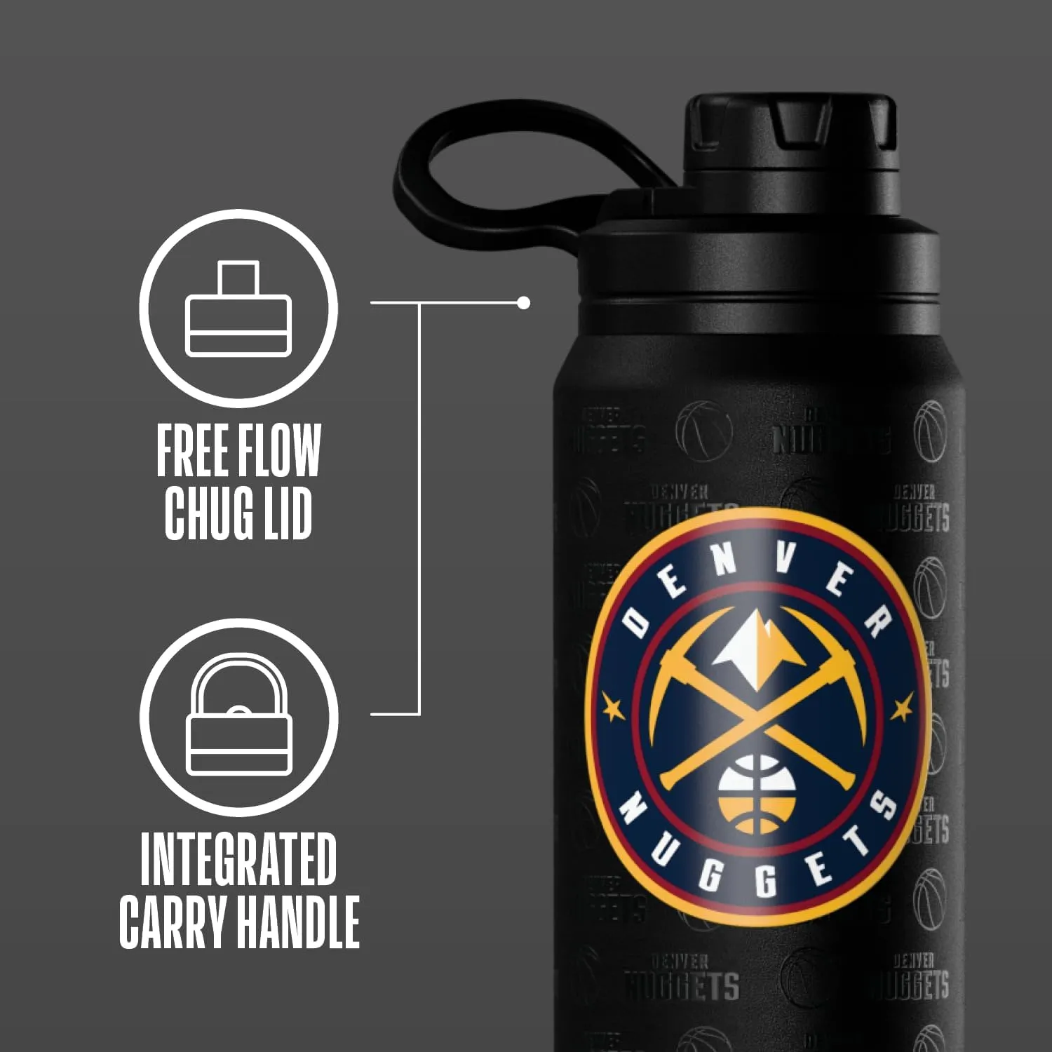 Hydrapeak x NBA Officially Licensed Denver Nuggets 26 oz Active Water Bottle with Chug Lid and Handle Reusable Stainless Steel Double Wall Insulated Sports Gift