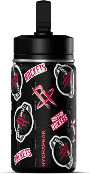 Hydrapeak x NBA Officially Licensed Houston Rockets 14oz Mini Kids Water Bottle with Straw Lid and Handle Reusable Stainless Steel Double Wall Insulated Spill Proof Sports Gift for Boys Girls
