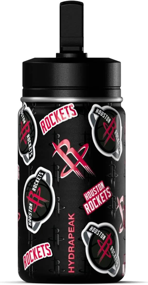 Hydrapeak x NBA Officially Licensed Houston Rockets 14oz Mini Kids Water Bottle with Straw Lid and Handle Reusable Stainless Steel Double Wall Insulated Spill Proof Sports Gift for Boys Girls