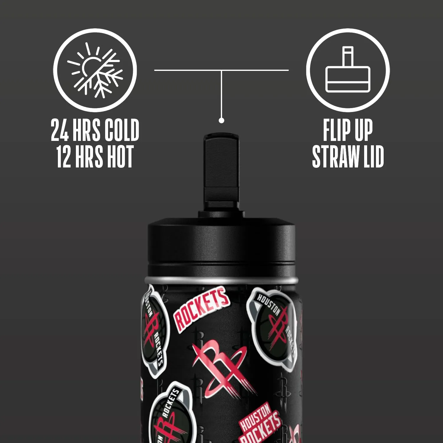 Hydrapeak x NBA Officially Licensed Houston Rockets 14oz Mini Kids Water Bottle with Straw Lid and Handle Reusable Stainless Steel Double Wall Insulated Spill Proof Sports Gift for Boys Girls