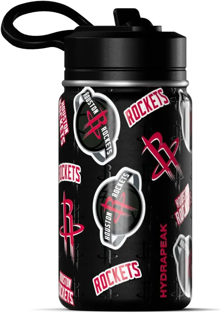 Hydrapeak x NBA Officially Licensed Houston Rockets 14oz Mini Kids Water Bottle with Straw Lid and Handle Reusable Stainless Steel Double Wall Insulated Spill Proof Sports Gift for Boys Girls