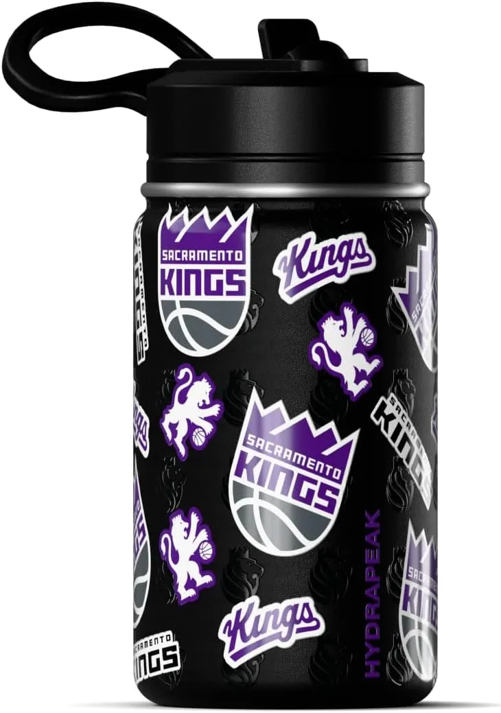 Hydrapeak x NBA Officially Licensed Sacramento Kings 14oz Mini Kids Water Bottle with Straw Lid and Handle Reusable Stainless Steel Double Wall Insulated Spill Proof Sports Gift for Boys Girls