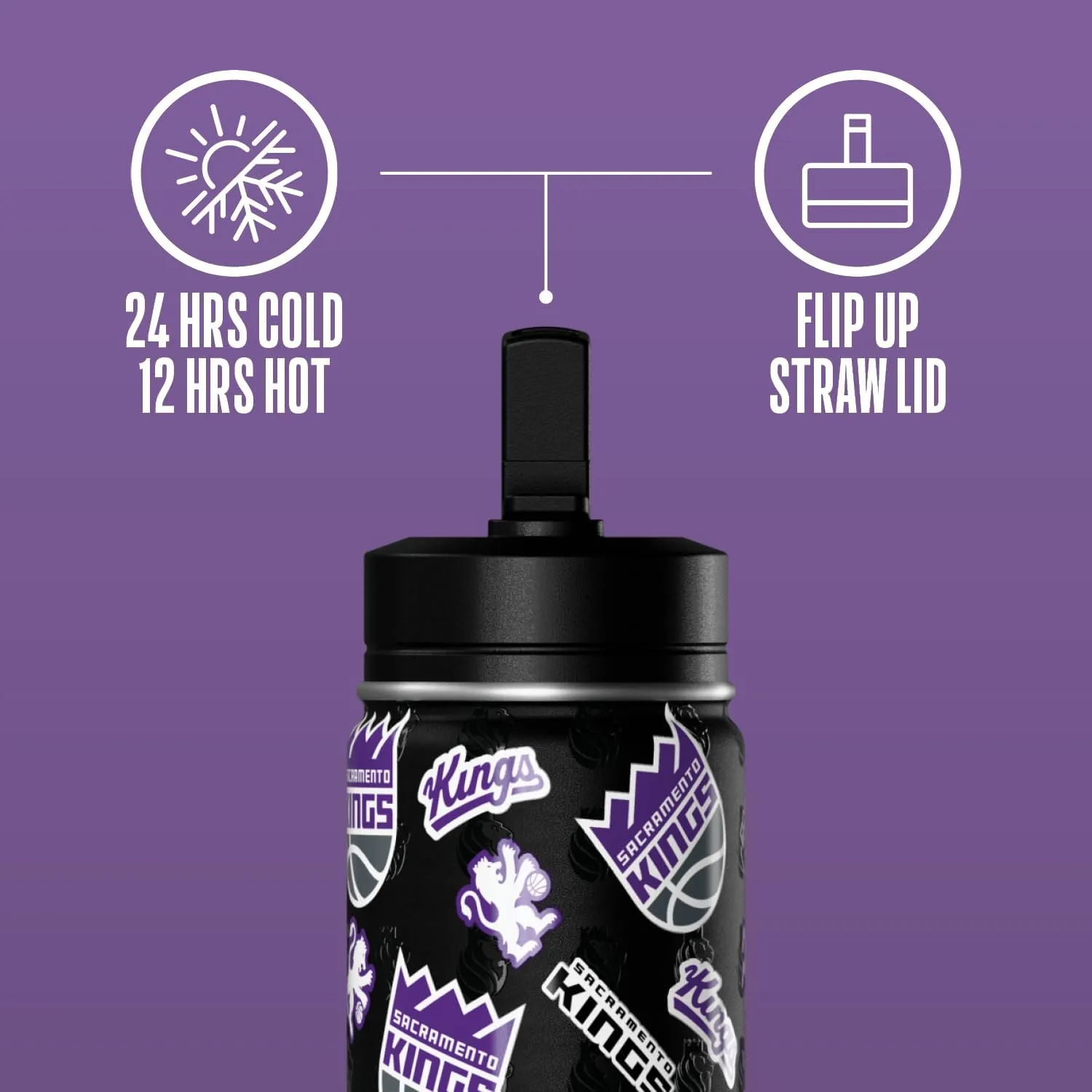 Hydrapeak x NBA Officially Licensed Sacramento Kings 14oz Mini Kids Water Bottle with Straw Lid and Handle Reusable Stainless Steel Double Wall Insulated Spill Proof Sports Gift for Boys Girls