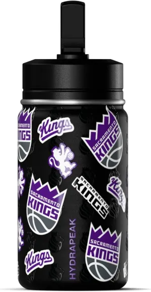 Hydrapeak x NBA Officially Licensed Sacramento Kings 14oz Mini Kids Water Bottle with Straw Lid and Handle Reusable Stainless Steel Double Wall Insulated Spill Proof Sports Gift for Boys Girls
