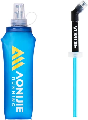 Hydration Soft Flasks Water Bottle Folding Collapsible Vests and Running Packs with Easy Open Cap Ski Resort Use (500ML with straw)
