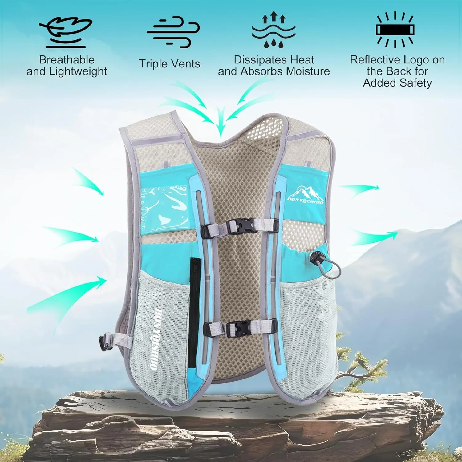 Hydration Vest Pack Backpack, Running Vest for Women Men, Adjustable Chest Straps Running Hydration Vest with 500ml Soft Flask, Running Vest for Trail Running Hiking