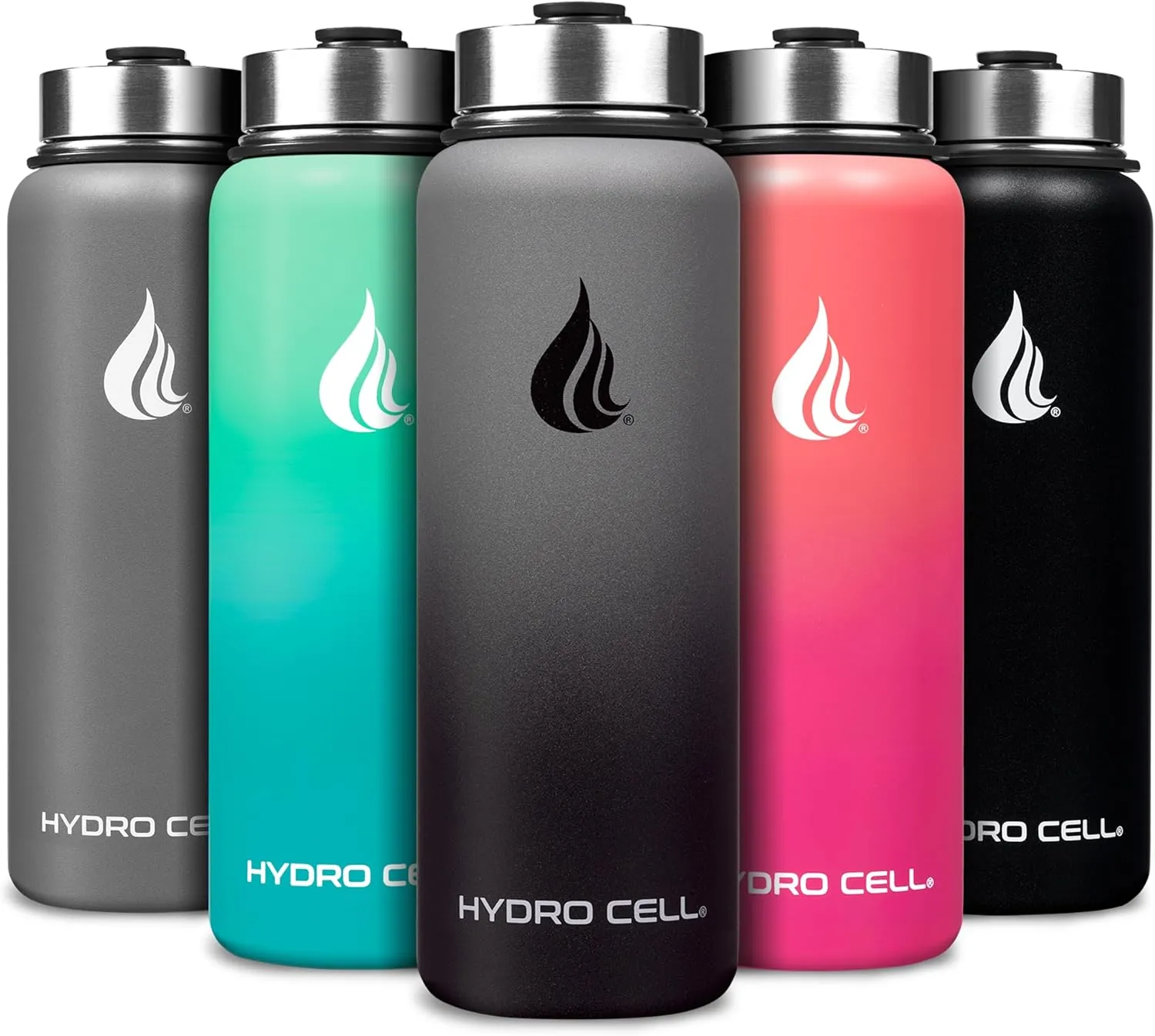 HYDRO CELL Stainless Steel Insulated Water Bottle with Straw - For Cold & Hot Drinks - Metal Vacuum Flask with Screw Cap and Modern Leakproof Sport Thermos for Adults (Graphite/Black 40oz)