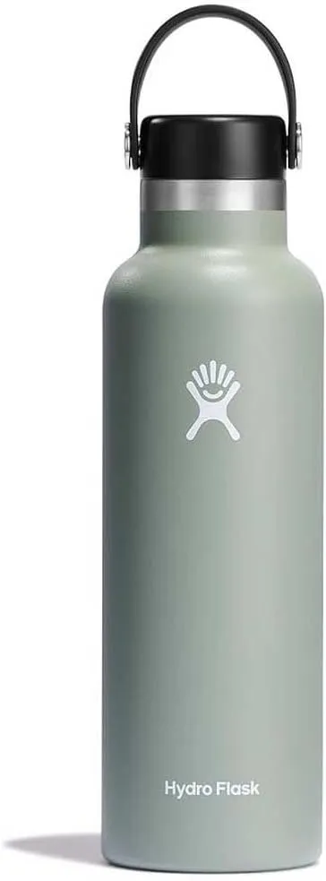 HYDRO FLASK - Water Bottle 621 ml (21 oz) - Vacuum Insulated Stainless Steel Water Bottle with Flex Straw Cap - BPA-Free - Standard Mouth - Agave